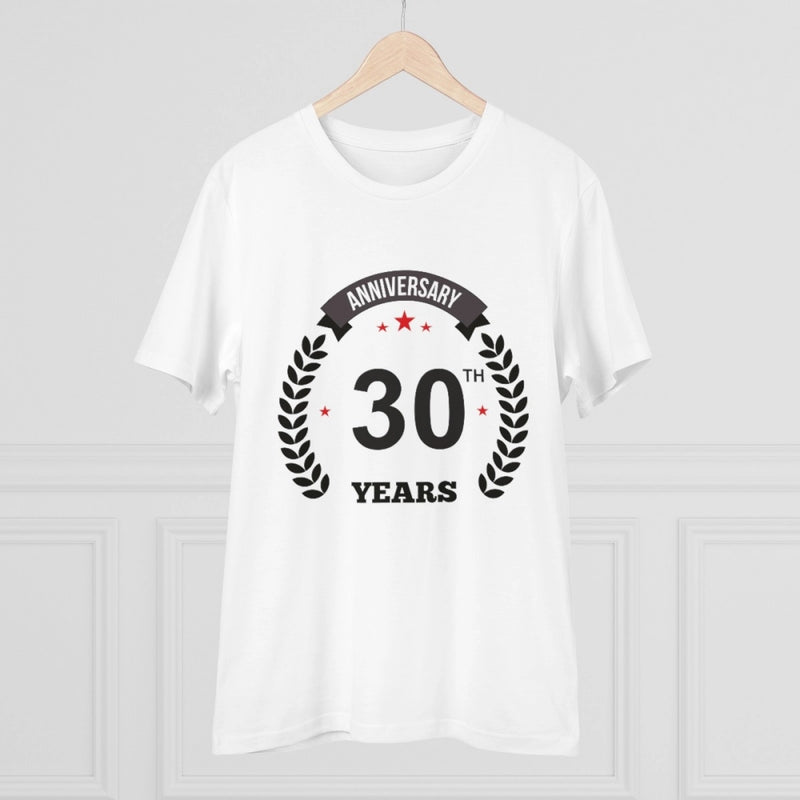 Mayawye Men's PC Cotton 30th Anniversary Printed T Shirt (Color: White, Thread Count: 180GSM)