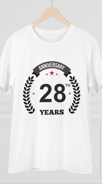 Mayawye Men's PC Cotton 28th Anniversary Printed T Shirt (Color: White, Thread Count: 180GSM)