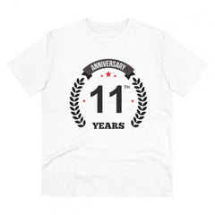 Mayawye Men's PC Cotton 11th Anniversary Printed T Shirt (Color: White, Thread Count: 180GSM)