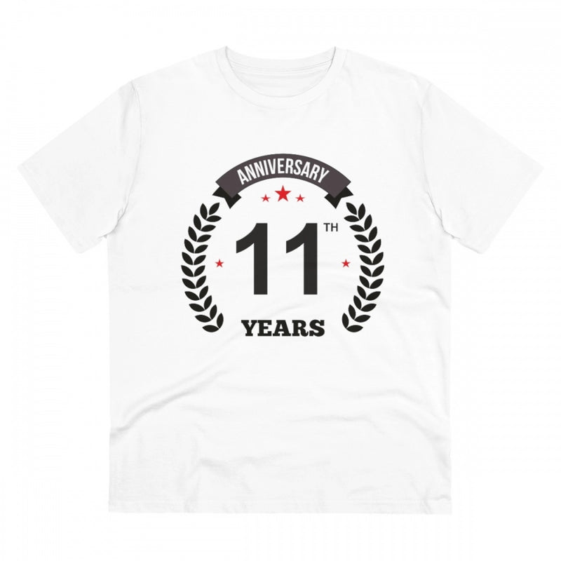 Mayawye Men's PC Cotton 11th Anniversary Printed T Shirt (Color: White, Thread Count: 180GSM)