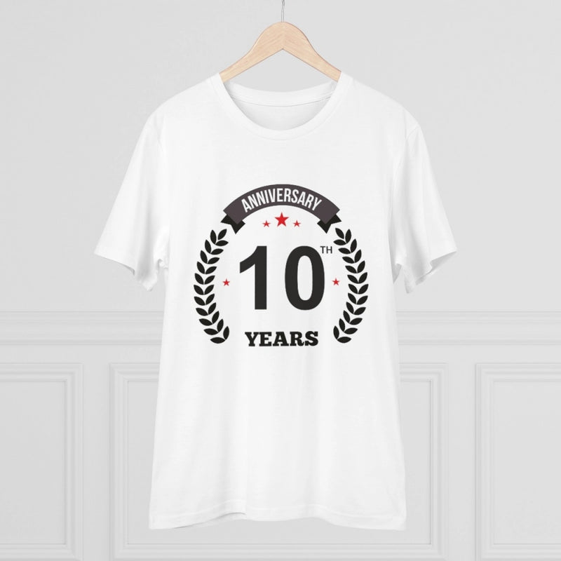 Mayawye Men's PC Cotton 10th Anniversary Printed T Shirt (Color: White, Thread Count: 180GSM)