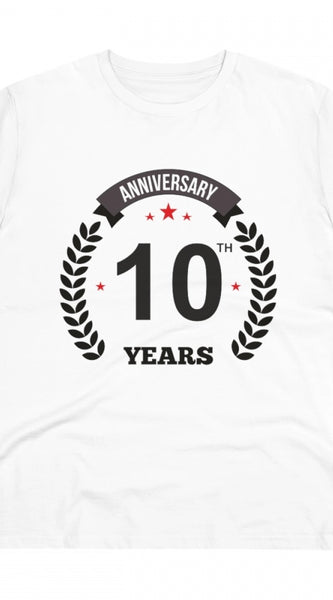 Mayawye Men's PC Cotton 10th Anniversary Printed T Shirt (Color: White, Thread Count: 180GSM)
