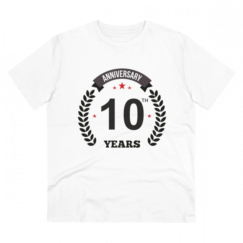 Mayawye Men's PC Cotton 10th Anniversary Printed T Shirt (Color: White, Thread Count: 180GSM)