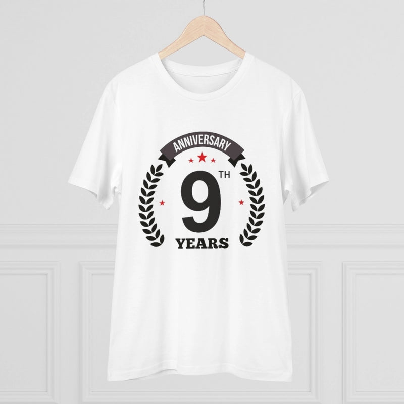 Mayawye Men's PC Cotton 9th Anniversary Printed T Shirt (Color: White, Thread Count: 180GSM)