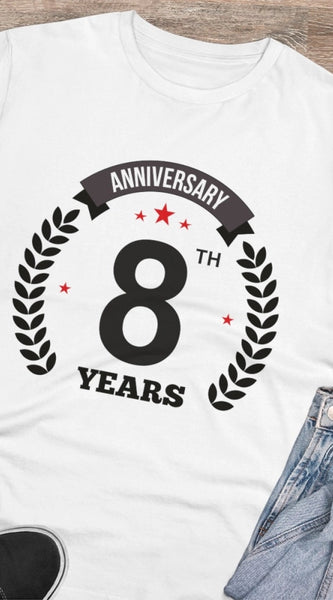Mayawye Men's PC Cotton 8th Anniversary Printed T Shirt (Color: White, Thread Count: 180GSM)
