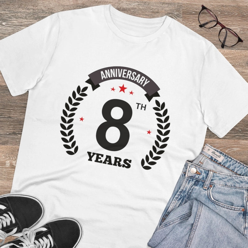 Mayawye Men's PC Cotton 8th Anniversary Printed T Shirt (Color: White, Thread Count: 180GSM)