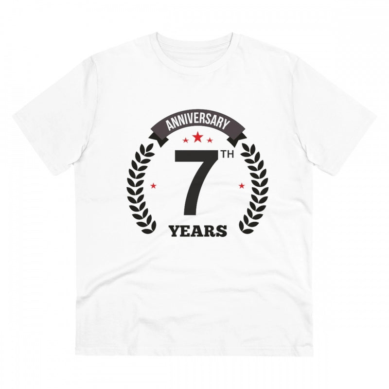 Mayawye Men's PC Cotton 7th Anniversary Printed T Shirt (Color: White, Thread Count: 180GSM)