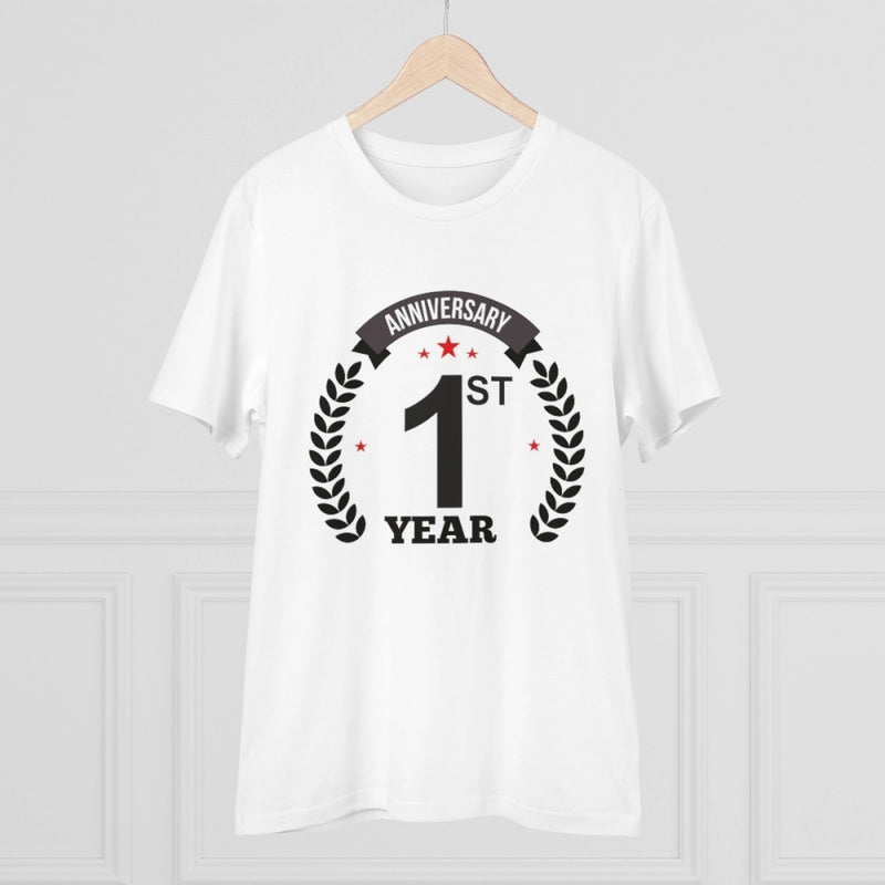Mayawye Men's PC Cotton 1st Anniversary Printed T Shirt (Color: White, Thread Count: 180GSM)