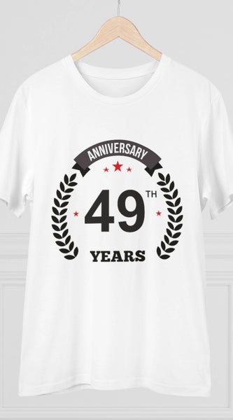 Mayawye Men's PC Cotton 49th Anniversary Printed T Shirt (Color: White, Thread Count: 180GSM)