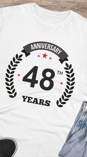 Mayawye Men's PC Cotton 48th Anniversary Printed T Shirt (Color: White, Thread Count: 180GSM)