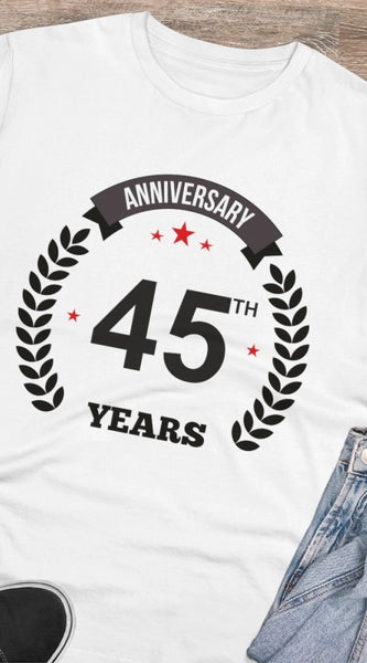 Mayawye Men's PC Cotton 45th Anniversary Printed T Shirt (Color: White, Thread Count: 180GSM)