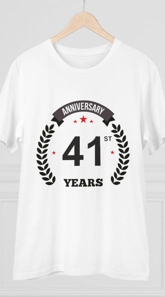 Mayawye Men's PC Cotton 41st Anniversary Printed T Shirt (Color: White, Thread Count: 180GSM)