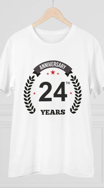 Mayawye Men's PC Cotton 24th Anniversary Printed T Shirt (Color: White, Thread Count: 180GSM)