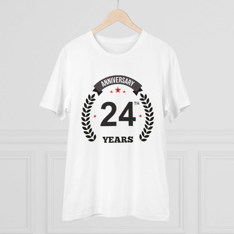 Mayawye Men's PC Cotton 24th Anniversary Printed T Shirt (Color: White, Thread Count: 180GSM)