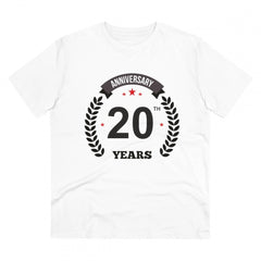 Mayawye Men's PC Cotton 20th Anniversary Printed T Shirt (Color: White, Thread Count: 180GSM)
