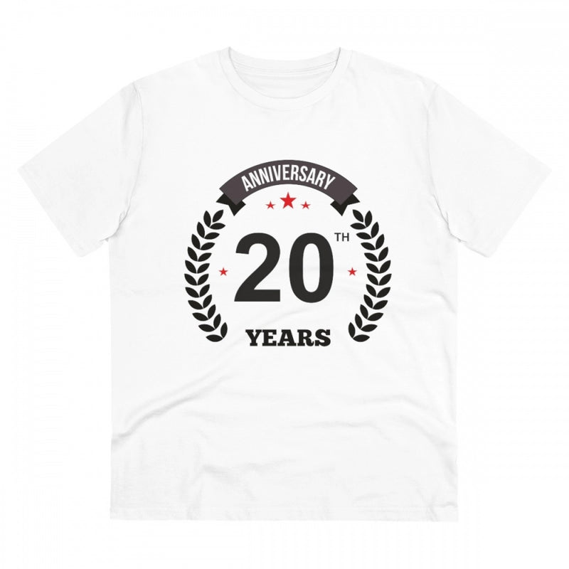 Mayawye Men's PC Cotton 20th Anniversary Printed T Shirt (Color: White, Thread Count: 180GSM)