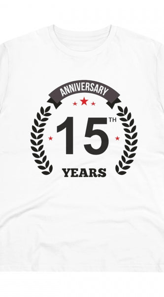Mayawye Men's PC Cotton 15th Anniversary Printed T Shirt (Color: White, Thread Count: 180GSM)