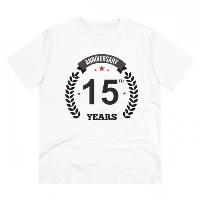Mayawye Men's PC Cotton 15th Anniversary Printed T Shirt (Color: White, Thread Count: 180GSM)