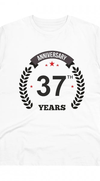 Mayawye Men's PC Cotton 37th Anniversary Printed T Shirt (Color: White, Thread Count: 180GSM)