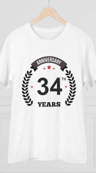 Mayawye Men's PC Cotton 34th Anniversary Printed T Shirt (Color: White, Thread Count: 180GSM)