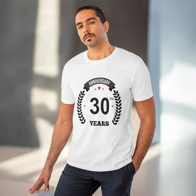 Mayawye Men's PC Cotton 30th Anniversary Printed T Shirt (Color: White, Thread Count: 180GSM)