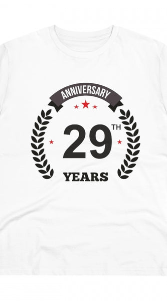 Mayawye Men's PC Cotton 29th Anniversary Printed T Shirt (Color: White, Thread Count: 180GSM)