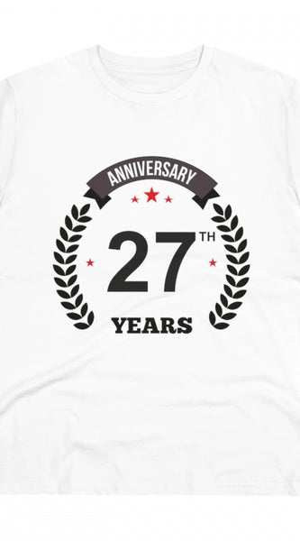 Mayawye Men's PC Cotton 27th Anniversary Printed T Shirt (Color: White, Thread Count: 180GSM)