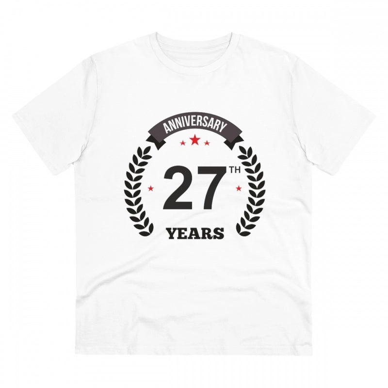 Mayawye Men's PC Cotton 27th Anniversary Printed T Shirt (Color: White, Thread Count: 180GSM)