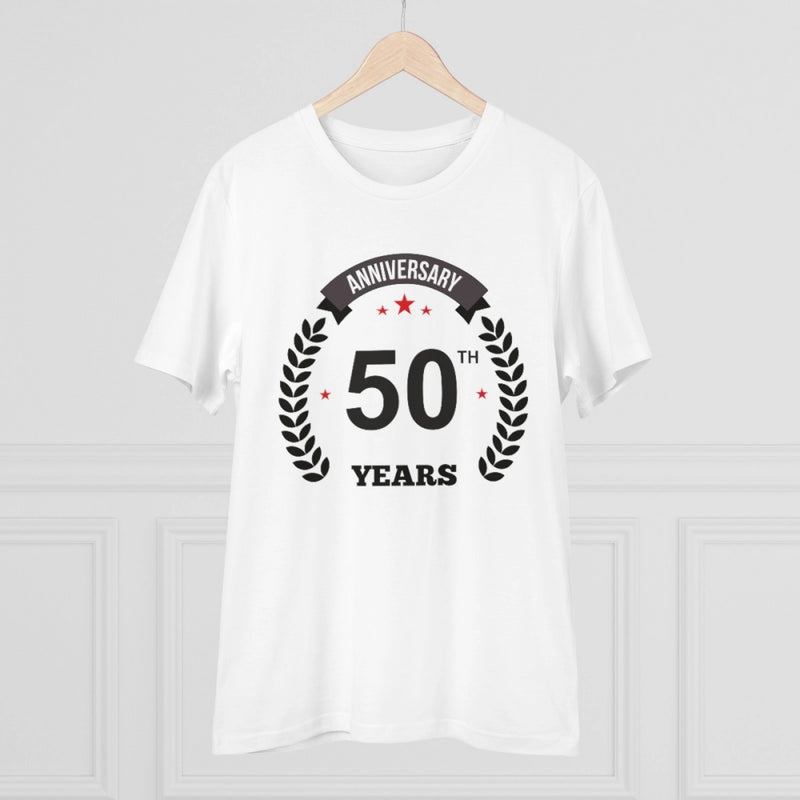 Mayawye Men's PC Cotton 50th Anniversary Printed T Shirt (Color: White, Thread Count: 180GSM)