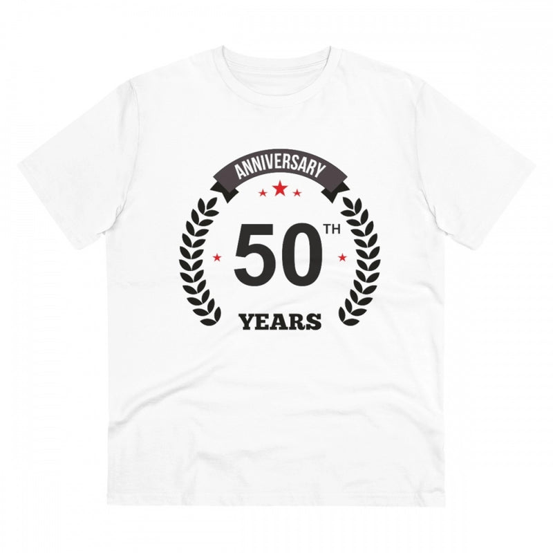 Mayawye Men's PC Cotton 50th Anniversary Printed T Shirt (Color: White, Thread Count: 180GSM)