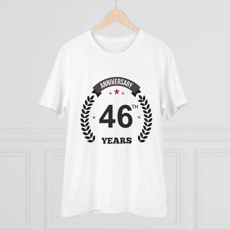 Mayawye Men's PC Cotton 46th Anniversary Printed T Shirt (Color: White, Thread Count: 180GSM)