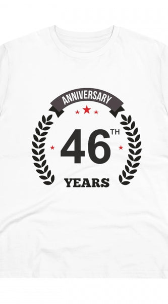 Mayawye Men's PC Cotton 46th Anniversary Printed T Shirt (Color: White, Thread Count: 180GSM)