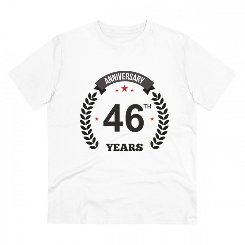 Mayawye Men's PC Cotton 46th Anniversary Printed T Shirt (Color: White, Thread Count: 180GSM)