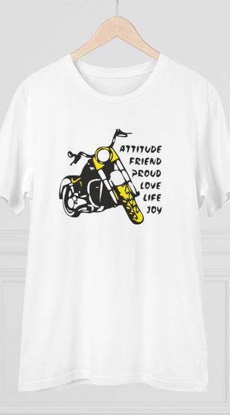 Mayawye Men's PC Cotton Bike Ride Design Printed T Shirt (Color: White, Thread Count: 180GSM)