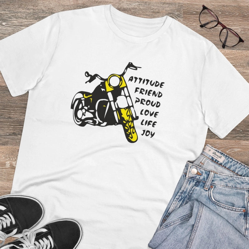 Mayawye Men's PC Cotton Bike Ride Design Printed T Shirt (Color: White, Thread Count: 180GSM)