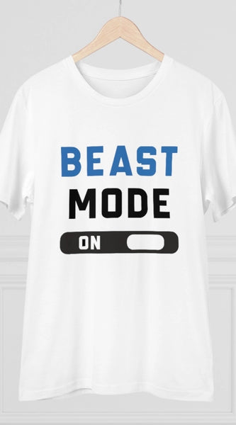 Mayawye Men's PC Cotton Beast Mode On Printed T Shirt (Color: White, Thread Count: 180GSM)