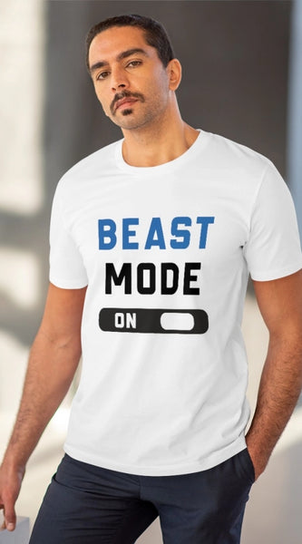 Mayawye Men's PC Cotton Beast Mode On Printed T Shirt (Color: White, Thread Count: 180GSM)