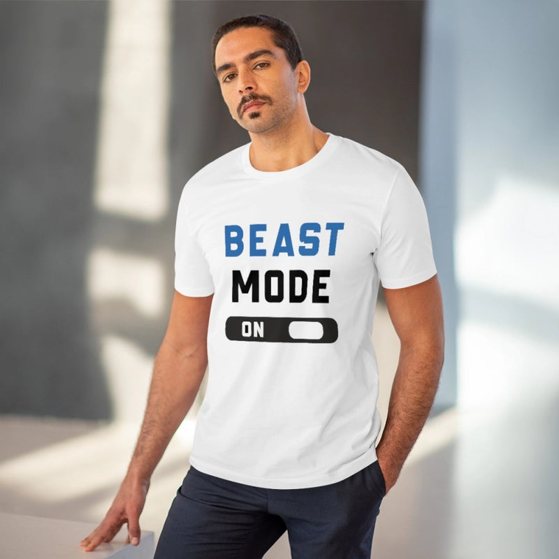 Mayawye Men's PC Cotton Beast Mode On Printed T Shirt (Color: White, Thread Count: 180GSM)