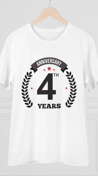 Mayawye Men's PC Cotton 4th Anniversary Printed T Shirt (Color: White, Thread Count: 180GSM)