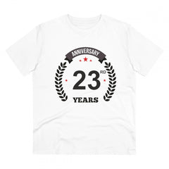 Mayawye Men's PC Cotton 23rd Anniversary Printed T Shirt (Color: White, Thread Count: 180GSM)