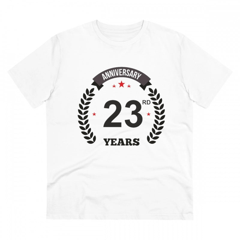 Mayawye Men's PC Cotton 23rd Anniversary Printed T Shirt (Color: White, Thread Count: 180GSM)