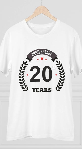 Mayawye Men's PC Cotton 20th Anniversary Printed T Shirt (Color: White, Thread Count: 180GSM)