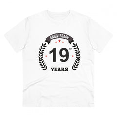 Mayawye Men's PC Cotton 19th Anniversary Printed T Shirt (Color: White, Thread Count: 180GSM)