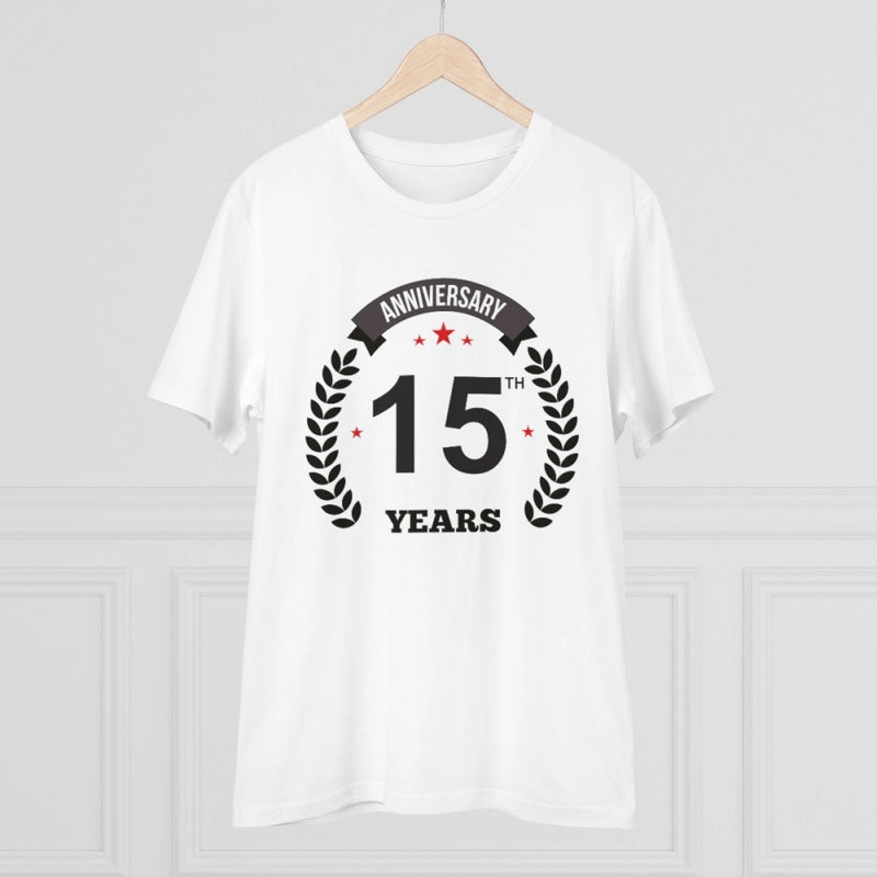 Mayawye Men's PC Cotton 15th Anniversary Printed T Shirt (Color: White, Thread Count: 180GSM)