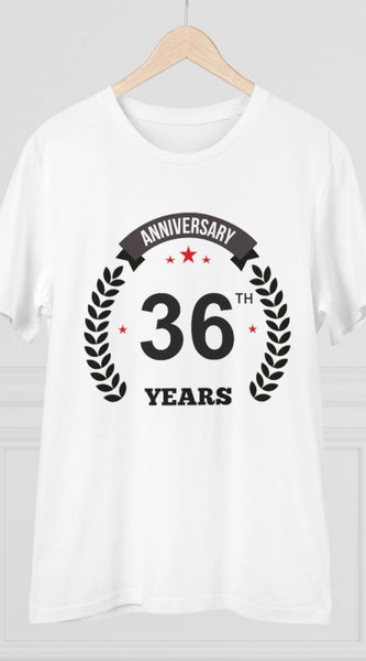 Mayawye Men's PC Cotton 36th Anniversary Printed T Shirt (Color: White, Thread Count: 180GSM)
