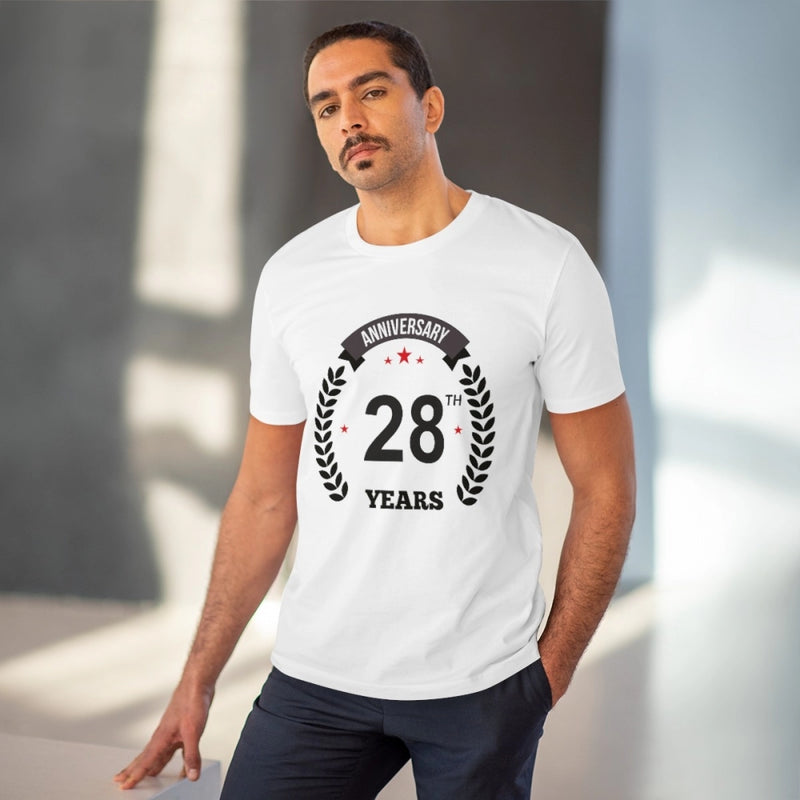 Mayawye Men's PC Cotton 28th Anniversary Printed T Shirt (Color: White, Thread Count: 180GSM)