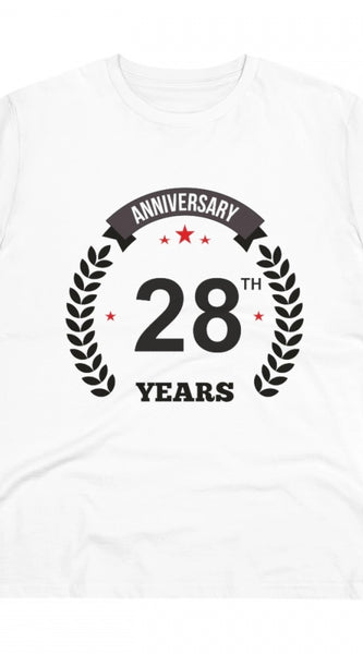 Mayawye Men's PC Cotton 28th Anniversary Printed T Shirt (Color: White, Thread Count: 180GSM)