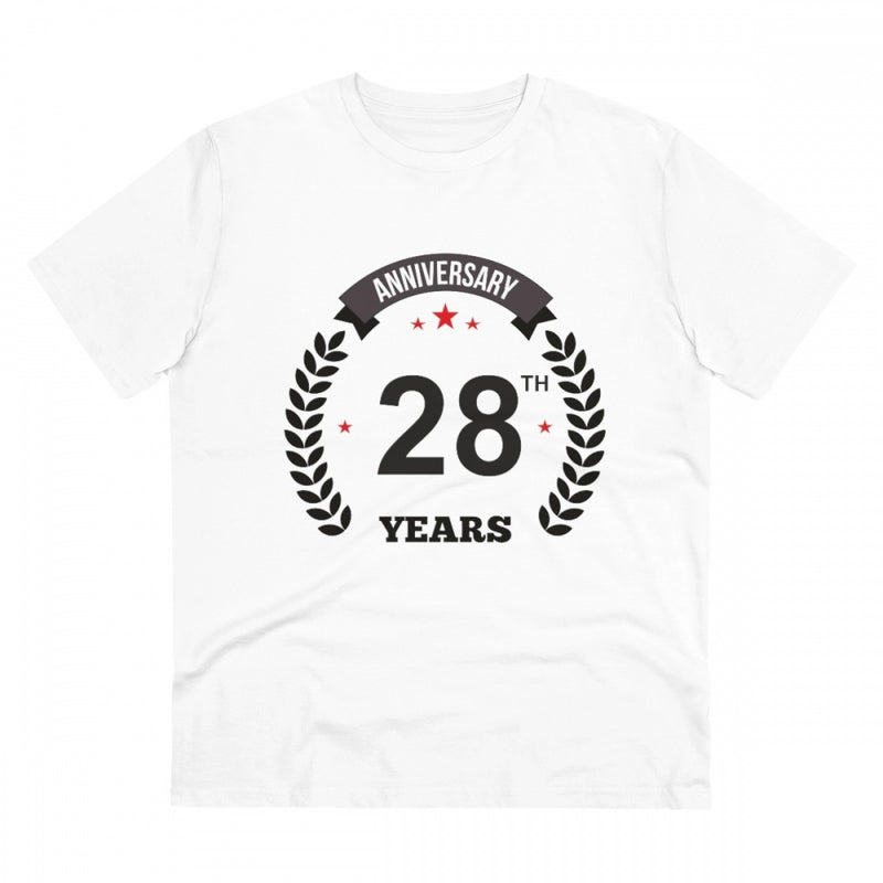 Mayawye Men's PC Cotton 28th Anniversary Printed T Shirt (Color: White, Thread Count: 180GSM)
