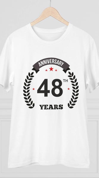 Mayawye Men's PC Cotton 48th Anniversary Printed T Shirt (Color: White, Thread Count: 180GSM)