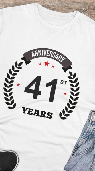 Mayawye Men's PC Cotton 41st Anniversary Printed T Shirt (Color: White, Thread Count: 180GSM)